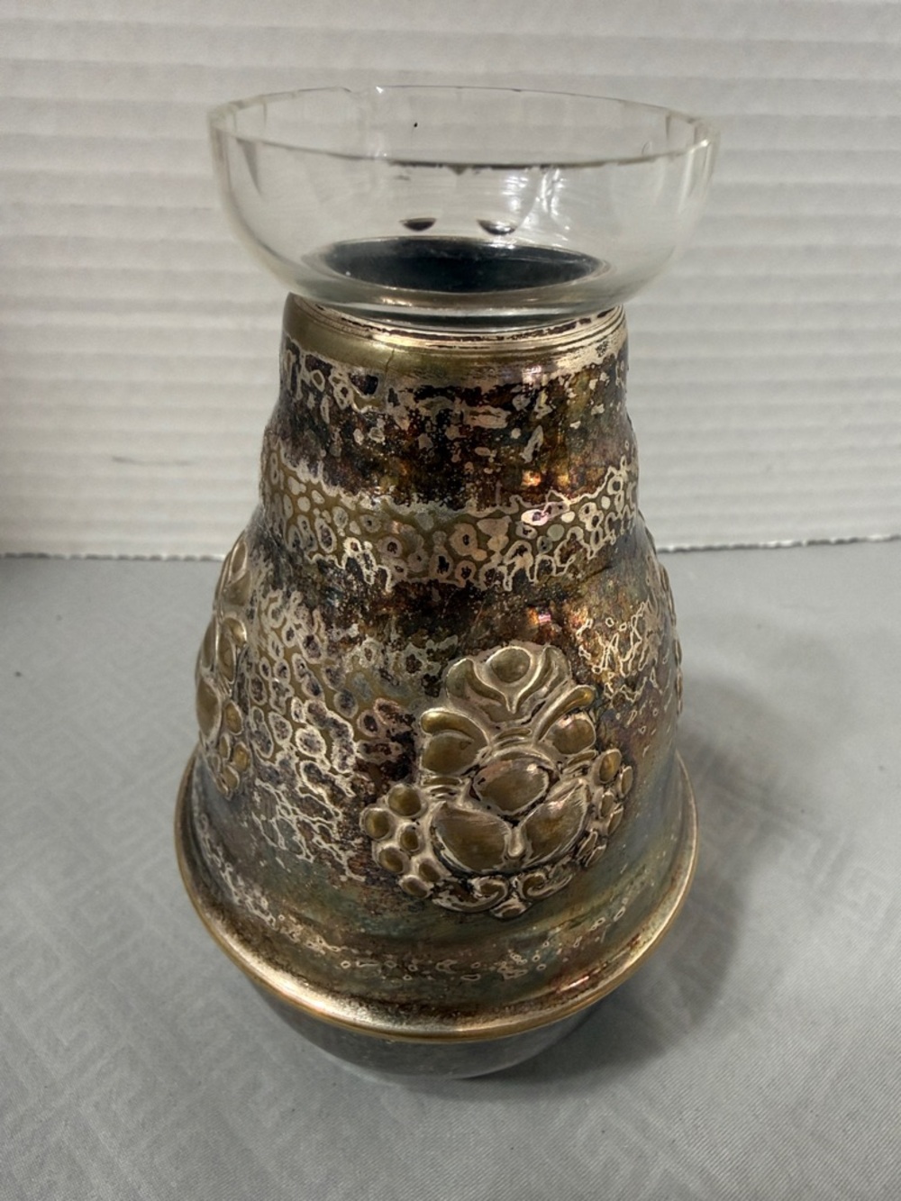 Vintage Swedish Silver Plated Bud Vase Removeable Glass Insert Textured Surface
